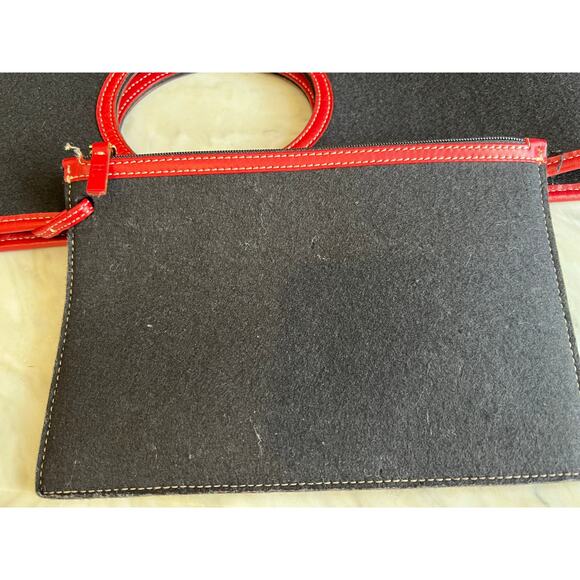 Kate Spade Large Felted Wool Tote Bag Black Red Leather Trim - Picture 11 of 11